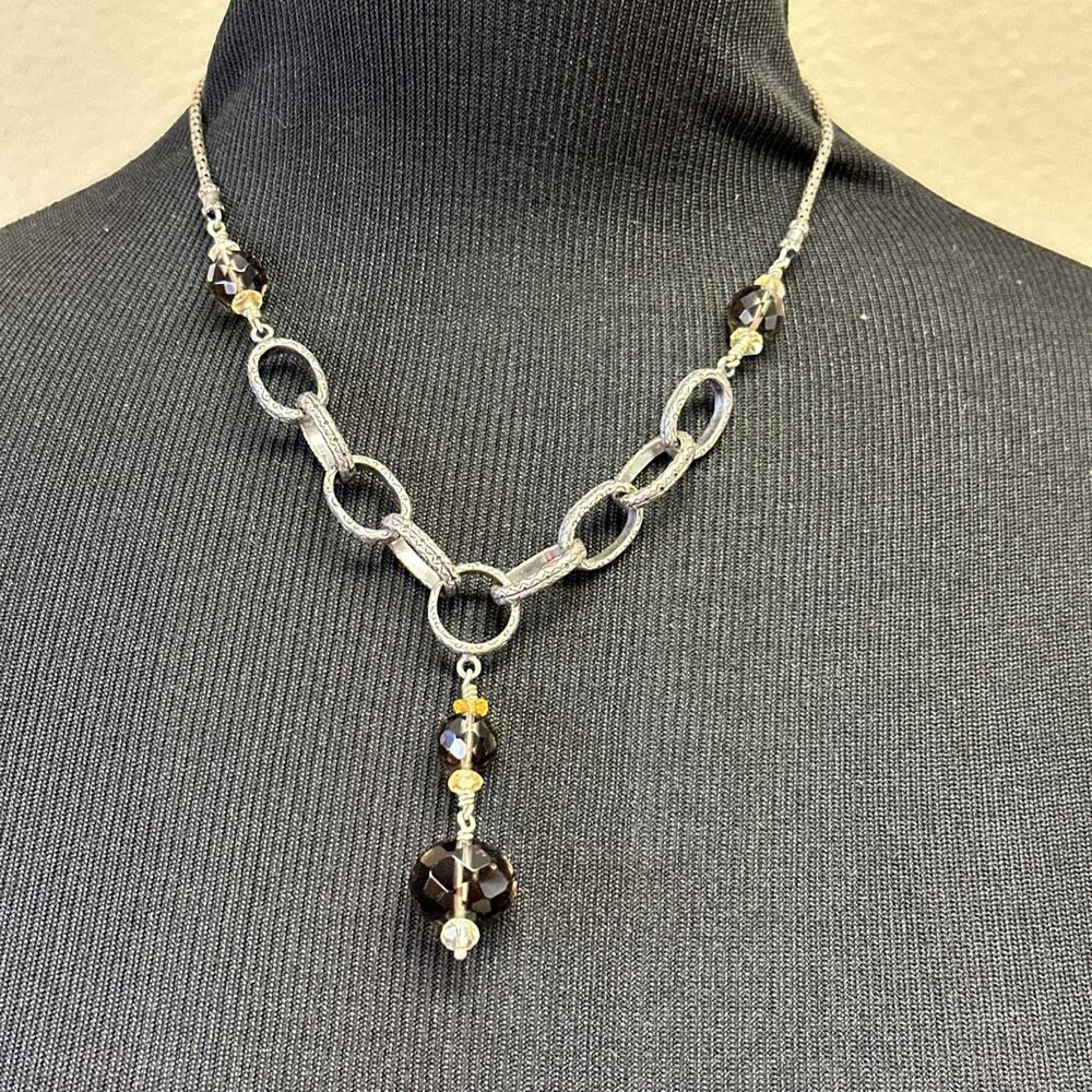 Retired Silpada Smoky Quartz Citrine 17” Necklace 925 Oxidized Sterling Silver